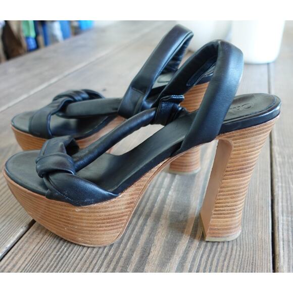 Chloe Platform Shoes 41 Black Tan Leather Wood Block High Heels Boho 70s Italy - Picture 9 of 10